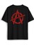 Oversize T-Shirt Vintage Logo Anarchy Symbol Anarşi Minimal Baskılı Siyah Unisex Tişört 1