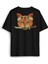 Siyah Unisex Cat Sushi Japanese Vintage Sokak Sırt Ön Baskılı Oversize Tişört 1