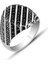 Mikro Siyah Taşlı Çizgili 925 Gümüş Erkek Yüzük 2