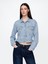 Kadın Mavi Ultrasoft Icon Denim Çizgili Crop Ceket 1