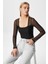 Kadın Alina Korse Görünümlü Siyah Tül Crop Bluz 4