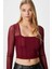 Kadın Alina Korse Görünümlü Bordo Tül Crop Bluz 1