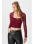 Kadın Alina Korse Görünümlü Bordo Tül Crop Bluz 2