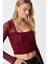 Kadın Alina Korse Görünümlü Bordo Tül Crop Bluz 3