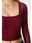 Kadın Alina Korse Görünümlü Bordo Tül Crop Bluz 4