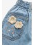 Kız Çocuk Denim Mavi Çiçek Nakışlı Kot Pantolon 3