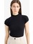 Slim Fit Dar Kesim Yarım Balıkçı Yaka Basic Düz Fitilli Kaşkorse Kısa Kollu Tişört F0365AX25SP 1
