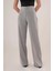 Bol Paça Yandan Fermuarlı Gri Kumaş Pantolon 1