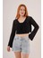 Ön Bağlamalı Ajurlu Crop Siyah Hırka 1