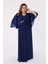 Büyük Beden Lacivert Renkli Uzun Şifon Abiye Elbise 2