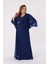 Büyük Beden Lacivert Renkli Uzun Şifon Abiye Elbise 3