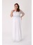 Büyük Beden Beyaz Renkli Uzun Şifon Abiye Elbise 1