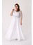 Büyük Beden Beyaz Renkli Uzun Şifon Abiye Elbise 3