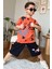 Erkek Çocuk Parmak ve Ayıcık Baskılı Turuncu T-Shirt Şortlu Takım 2