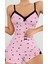 Kadın Pembe Kalp Desenli Askılı Şortlu Pijama Takım 1