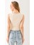 Kadın Bisiklet Yaka Düğmeli Fitilli Body Krem - 25Y 2457 4