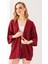 Kadın Yarım Kol Çizgili Bürümcük Kimono Bordo - 254406 1