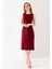Kadın Bisiklet Yaka Kolsuz Yırtmaçlı Elbise Bordo - 25Y 6267 1