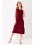 Kadın Bisiklet Yaka Kolsuz Yırtmaçlı Elbise Bordo - 25Y 6267 3