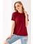 Kadın Bisiklet Yaka Bürümcük Basic T-Shirt Bordo - 254413 5