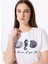 Bisiklet Yaka Nakışlı Kırık Beyaz Kadın T-Shirt F5SL-TST0252 1