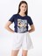 Bisiklet Yaka Baskılı Lacivert Kadın T-Shirt F5SL-TST0451 1