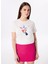 Bisiklet Yaka Baskılı Kırık Beyaz Kadın T-Shirt F5SL-TST0378 2