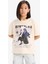 Kız Çocuk Oversize Geniş Kalıp Bisiklet Yaka Baskılı Kısa Kollu Tişört 3