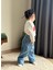 Kot Denim Lazer Kesim Kalpler ve Simli Baskı Kalpli Jean Kız Çocuk Takım 5
