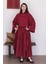 Bordo Yarasa Kol Triko Crop & Bordo Kat Detay Bohem Etek 4