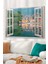Pencere ve Şehir Yeşil Mavi| Manzara Temalı Cam Tablo | 50 x 70 cm 1