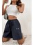 Kadın Rahat Kalıp Beli Lastikli Cepli Basklı Şort 1
