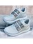 Taşlı Simli Düz Beyaz ve Siyah Cırtlı Ortopedik Bayan Spor Sneakers Ayakkabı 4