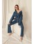 Denim Kumaş Beli Lastikli Kadın Mavi Kot Ceket 3