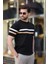 Siyah Bisiklet Yaka Çizgili Erkek T-Shirt E7412 1