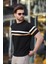 Siyah Bisiklet Yaka Çizgili Erkek T-Shirt E7412 2
