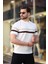 Beyaz Bisiklet Yaka Çizgili Erkek T-Shirt E7412 1