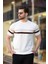 Beyaz Bisiklet Yaka Çizgili Erkek T-Shirt E7412 2