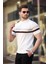 Beyaz Bisiklet Yaka Çizgili Erkek T-Shirt E7412 3