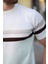 Beyaz Bisiklet Yaka Çizgili Erkek T-Shirt E7412 4
