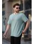 Mint Yeşili Bisiklet Yaka Oversize Erkek T-Shirt E7134 2
