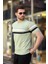 Çağla Yeşili Bisiklet Yaka Çizgili Erkek T-Shirt E7412 1
