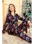 Kadın Saten Siyah Yılbaşı Detaylı Önden Düğmeli Pijama Takımı Q.u.6o1.k.1.k1.a.5 1