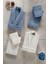 %100 Pamuklu Desenli Indigo&krem 2 Bornoz&2 Yüz Havlusu&2 Banyo Havlusu 6'lı Bornoz Set Q.k.br.nz.st 1