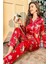 Kadın Saten Kırmızı Yılbaşı Detaylı Önden Düğmeli Pijama Takımı Q.u.6o1.k.1.k6.a 1