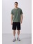 Yeşil Yüzeyi Dokulu Rahat Form Basic Erkek T-Shirt - 88436 3