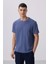 Koyu Mavi Yüzeyi Dokulu Rahat Form Basic Erkek T-Shirt - 88436 1