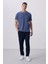 Koyu Mavi Yüzeyi Dokulu Rahat Form Basic Erkek T-Shirt - 88436 3