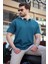 Petrol Yeşili Düğmeli Polo Yaka Erkek T-Shirt E7119 1