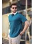 Petrol Yeşili Düğmeli Polo Yaka Erkek T-Shirt E7119 2